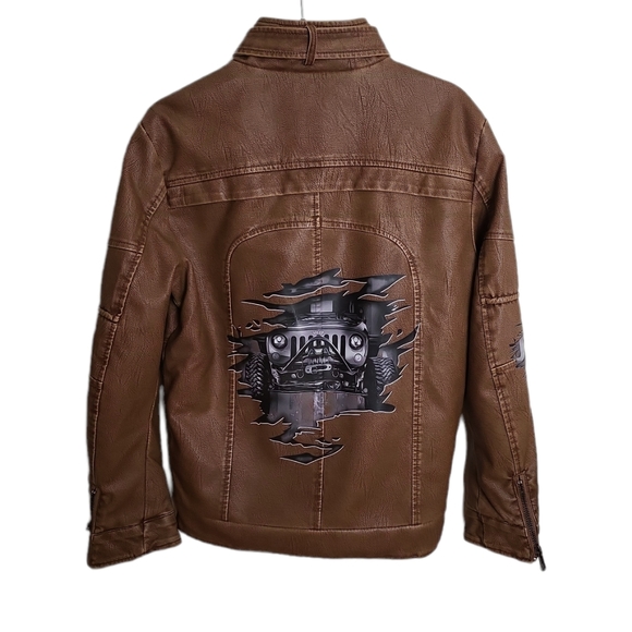 Jeepaholic Brown FauxLeather Faux Fur Lining Jeep Jacket MTO Size Large - Picture 2 of 16
